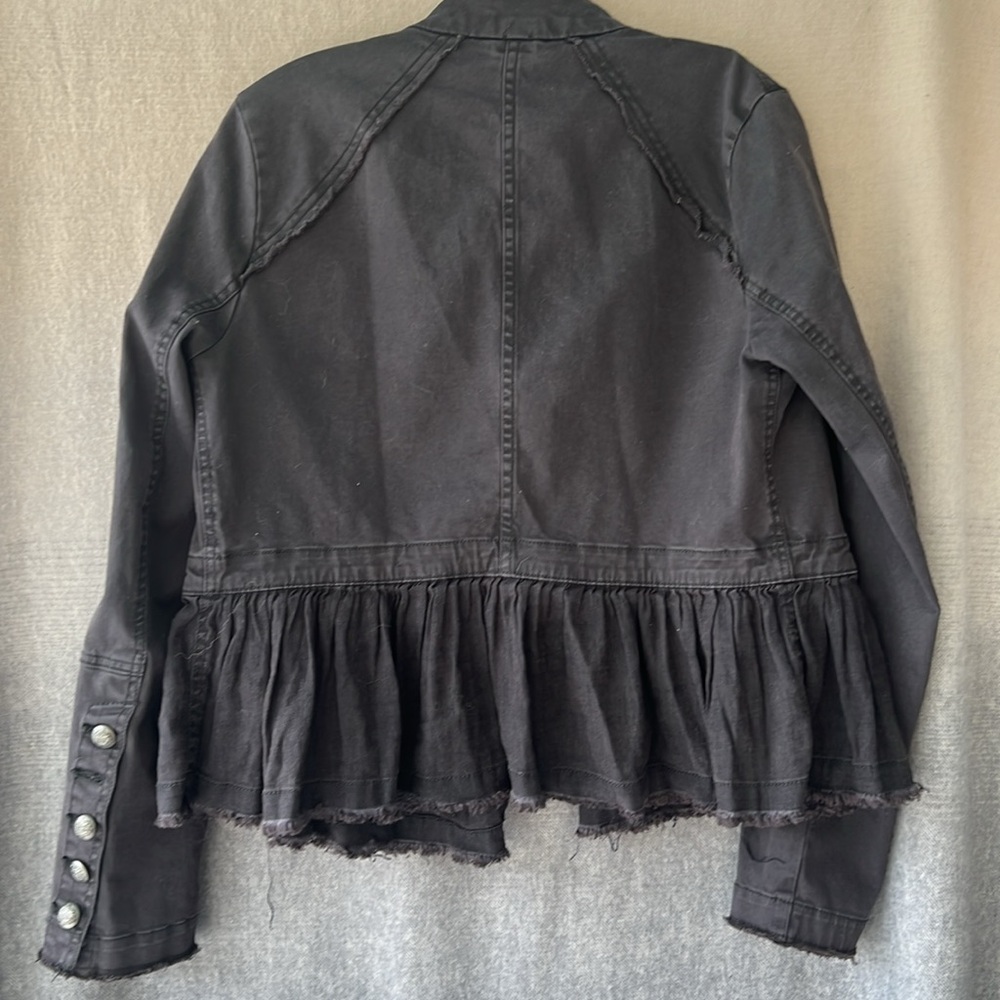 Free People Military Style Peplum Double Breasted Denim Jacket Small - Picture 7 of 7